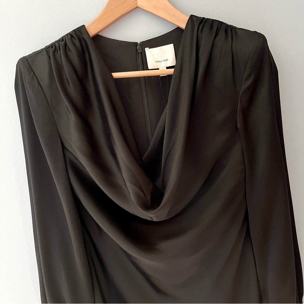 Cinq a Sept Mandy Draped Silk Dress - Black Silk - Picture 5 of 12